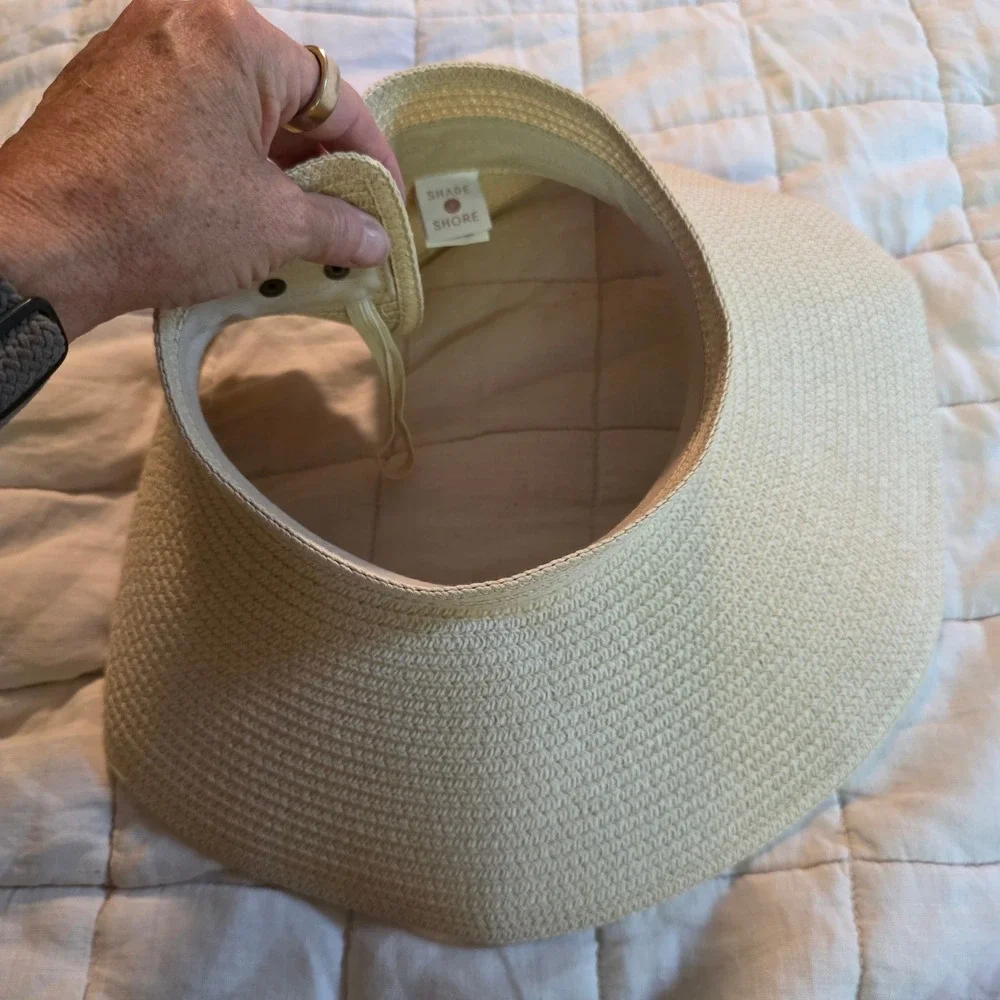 Shade & Shore Straw Sun Visor Women OS Cream Excellent Wide Brim Packable Woven